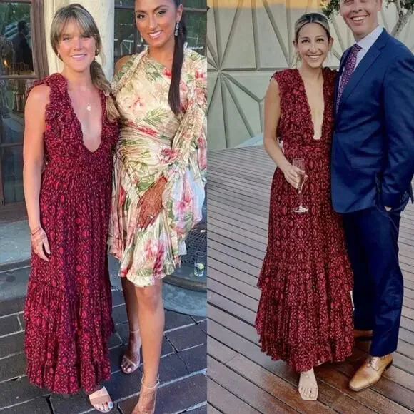 Ulla Johnson Adelina Gown Red Black Silk Maxi Dress Formal Wedding Guest Size 6 - Picture 15 of 16